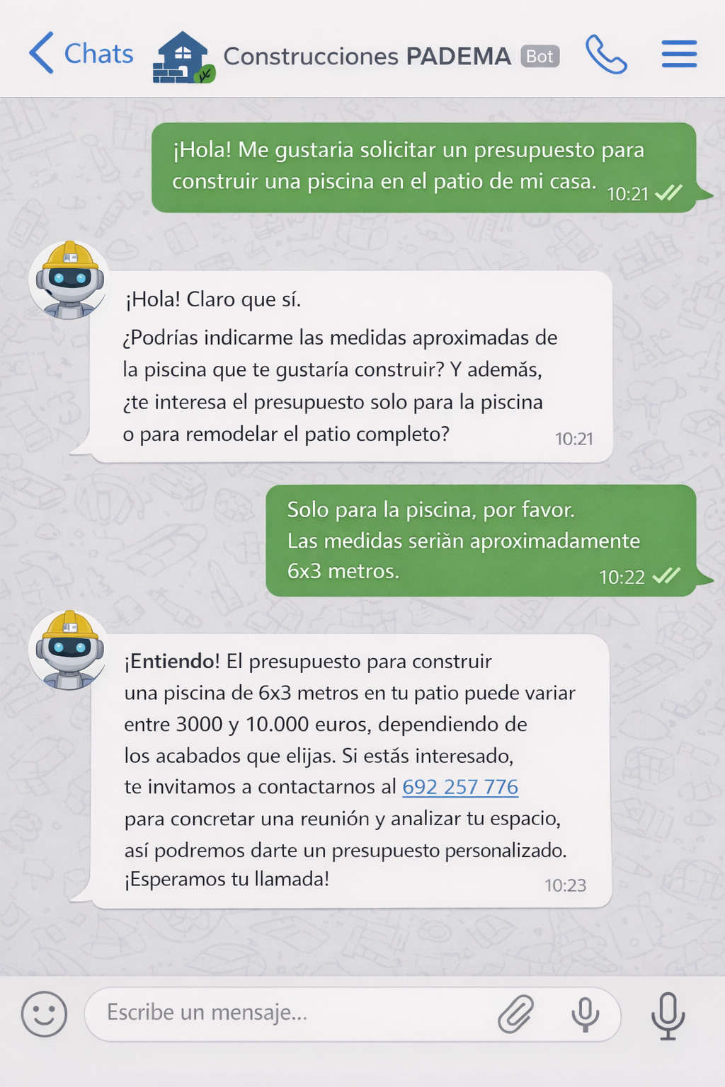 Panel de control del chatbot con estadísticas y métricas de rendimiento