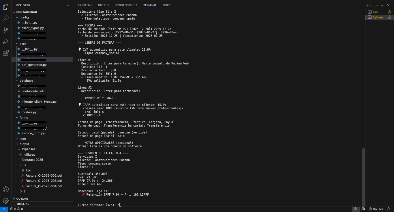 Sistema de facturación local mostrando interfaz de creación de facturas automáticas