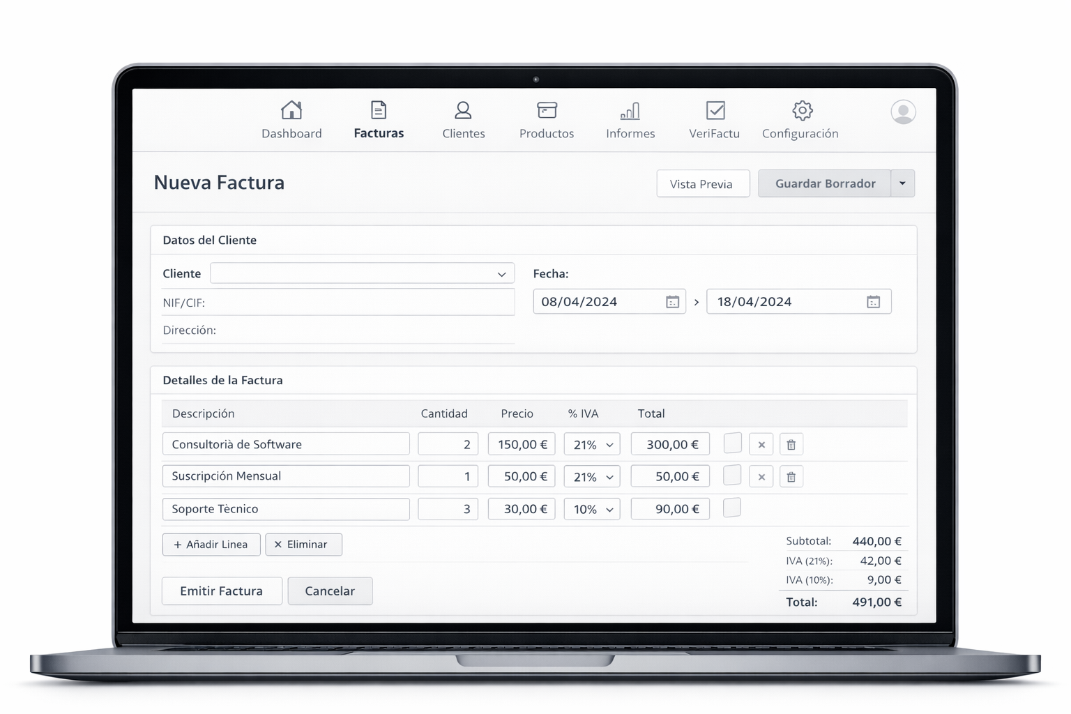 Plataforma de facturación - Gestión de facturas y clientes
